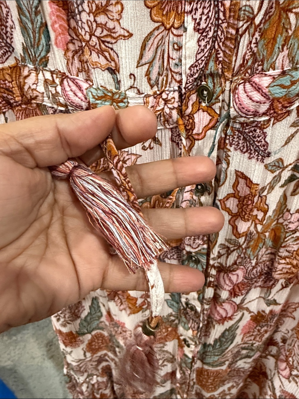 Knox Rose Multi-Color Floral Button-Front Maxi Dress XS pockets Oversized Draws - Picture 4 of 7